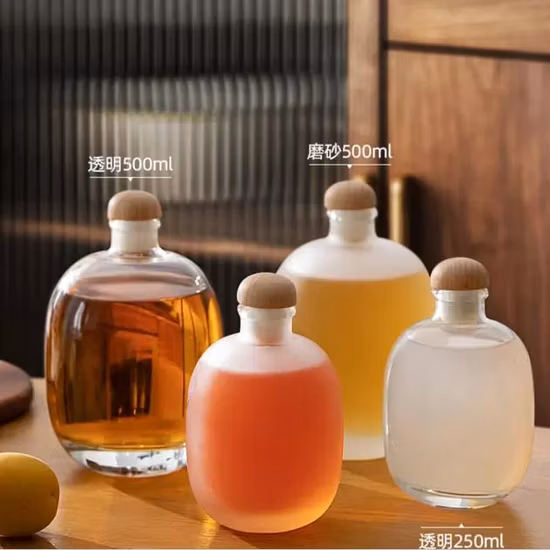 Fancy 250ml 375ml 500ml Clear Beverage Fruit Juice Ice Wine Glass Bottle with Cork