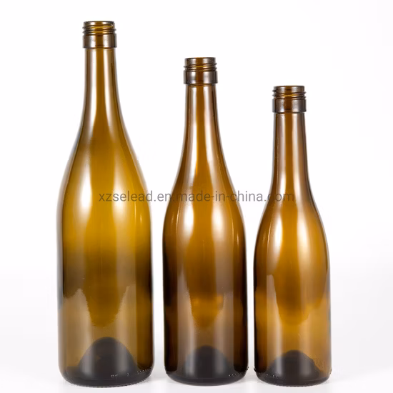 187ml 375ml 500ml 750ml 1000ml Burdeos Borgoña Forma Botella de copa de vino tinto Botella de vino de uva de cristal verde